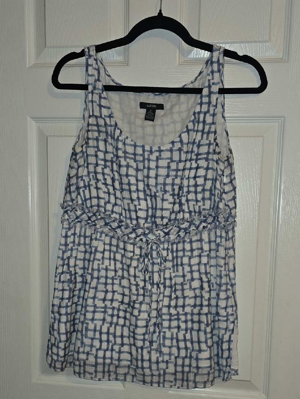 Alfani White and Blue Grid Print Sleeveless Top